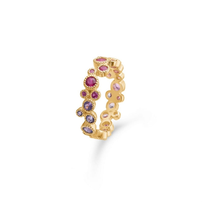 Luxury Rainbow ring i 14 kt guld fra Mads Z med røde ædelsten
